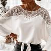 Женская блузка сплошного цвета кружева в стиле пэчворк осень-зима ажурная длинная