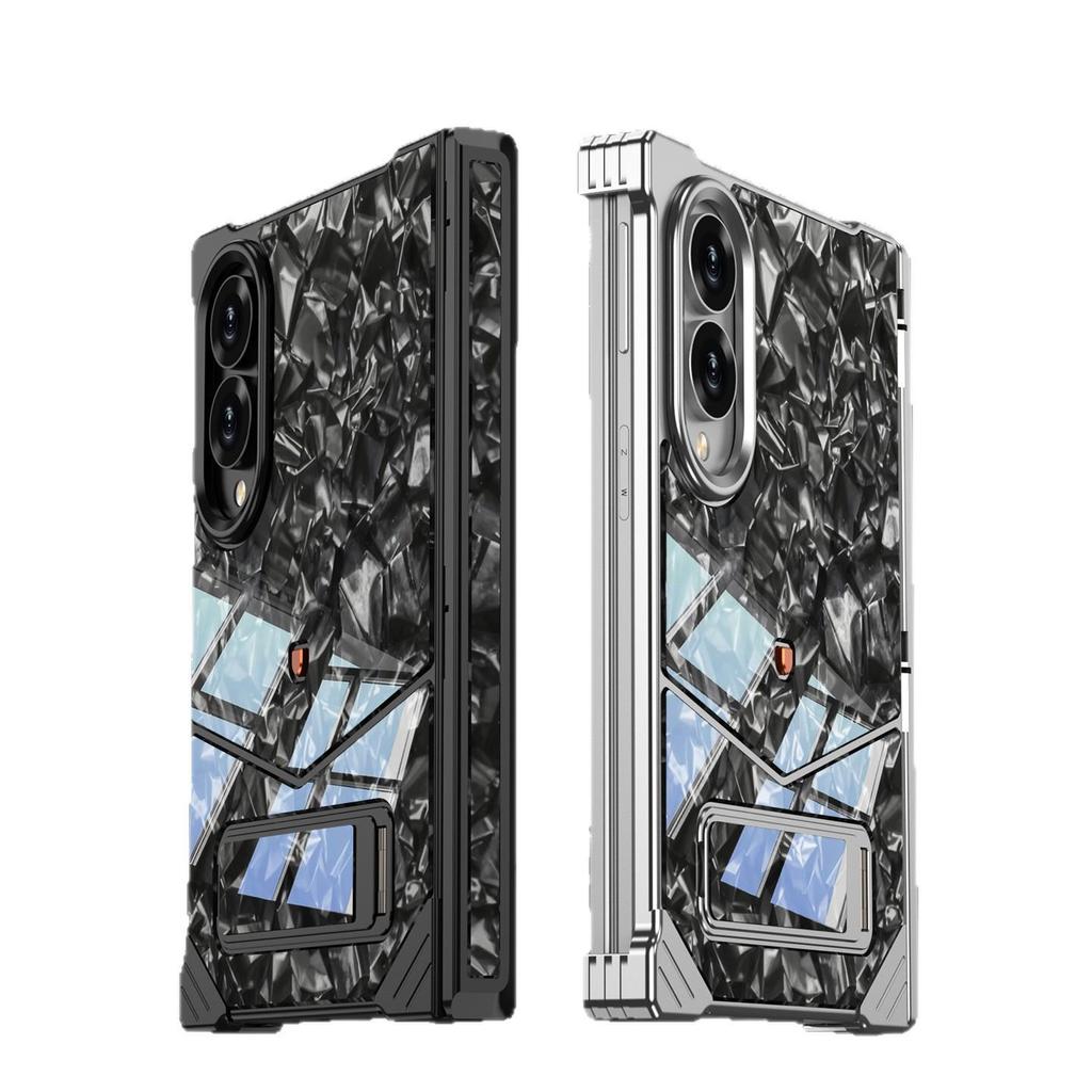 Защитный чехол-книжка Samsung Z Fold8 Ultra с кнопками-защелками, мраморным дизайном и металлической подставкой-шарниром