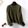 Solid Colour Pullover Women's Plus Size Sweater Autumn and Winter Loose Round Neck Reverse Lantern Sleeve Sweater