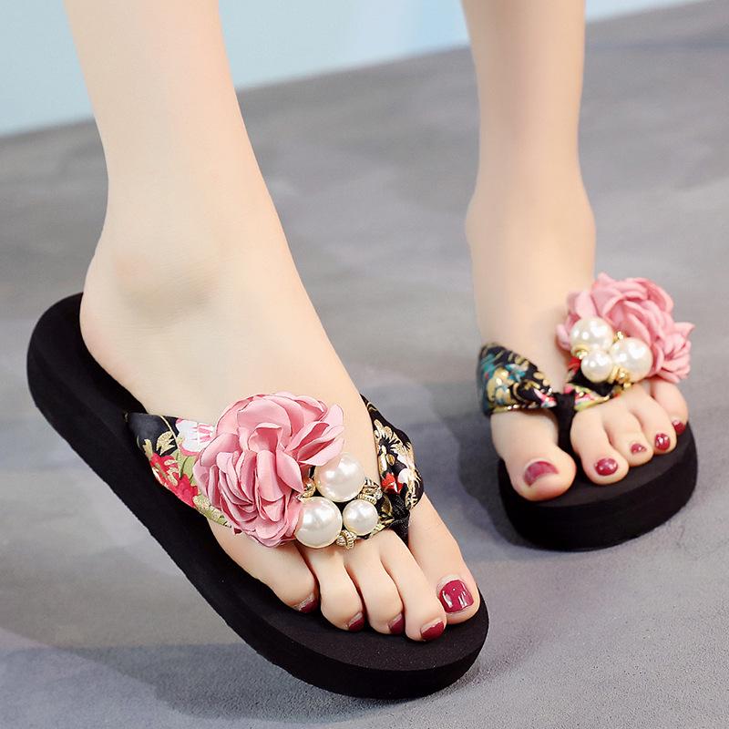 Summer Beach Flip Flops Women's Sandals Handmade Flowers Casual Clip Flat Sandals Slippers Outside Wearing Women's Shoes