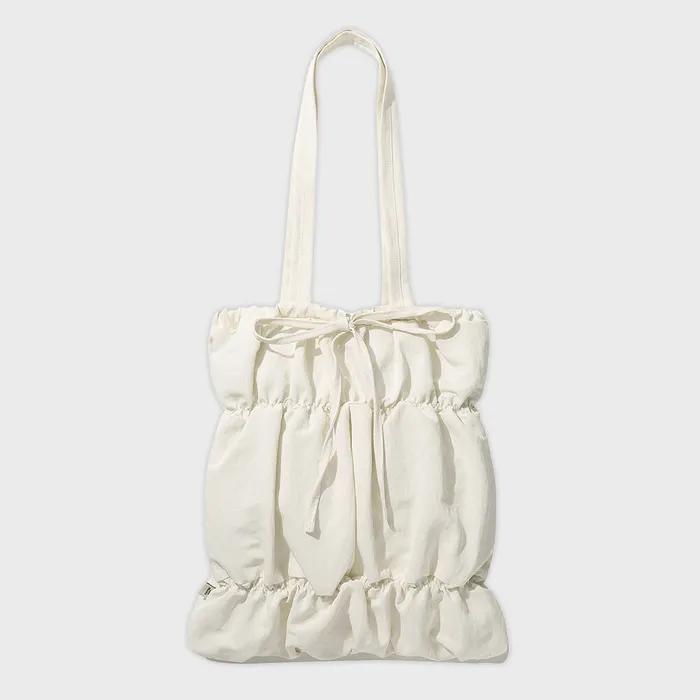 Clover Heart Shirred Ribbon Eco Bag Ivory