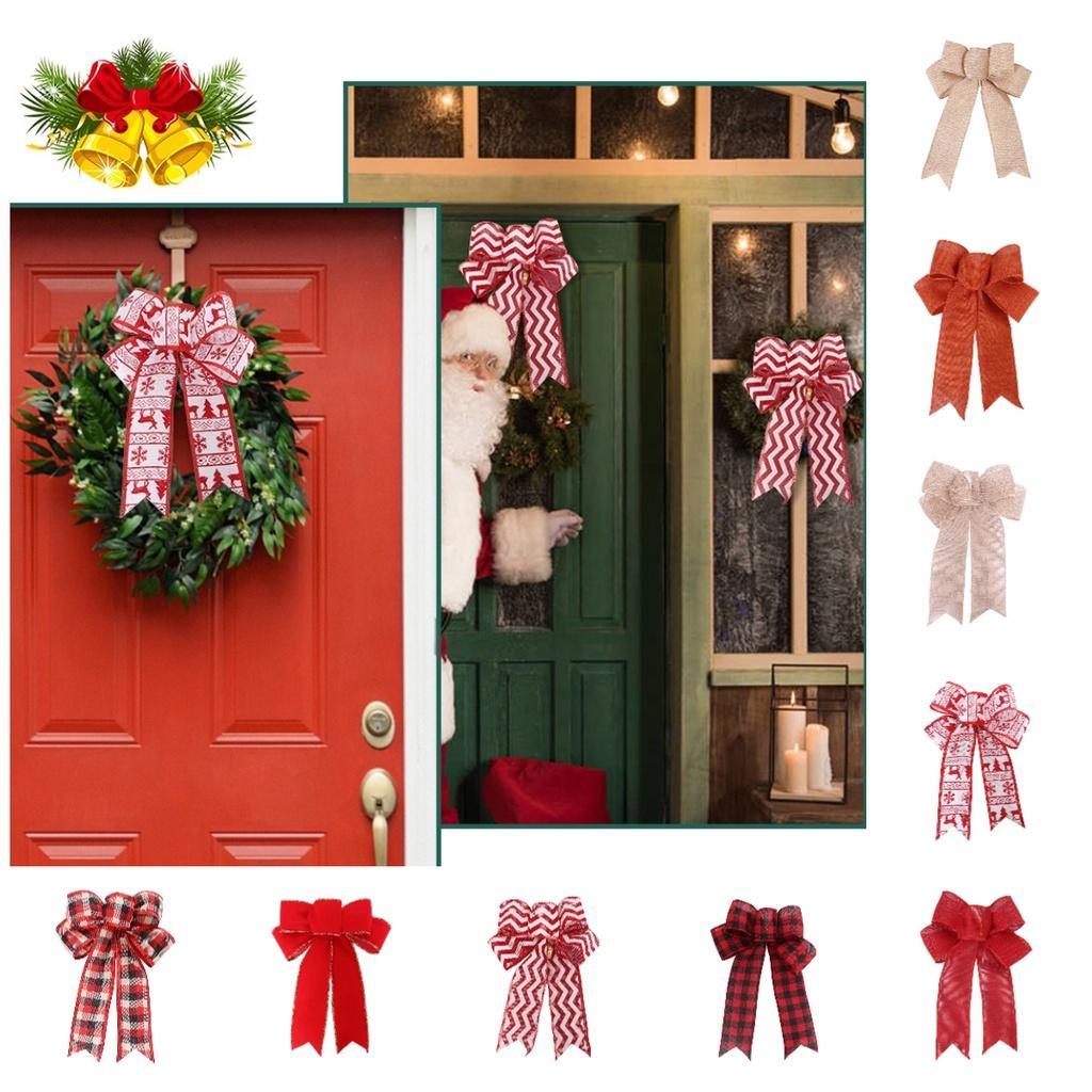 Christmas Decorations Red Plush Striped Burlap Bow Festive Holiday Wreath And Tree Ornament