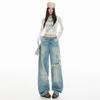 Autumn and winter new American retro washing water random ink splashing graffiti fried color design sense straight jeans women