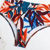 High-Waisted Nylon Swimsuit Set with Sublimation Print and Chest Pad