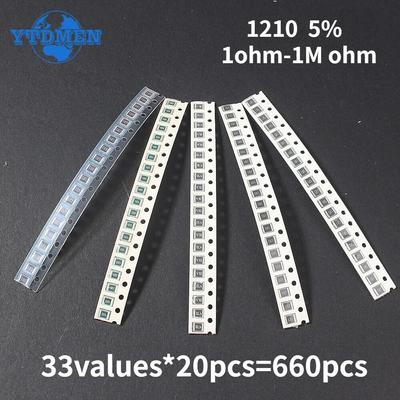 660 шт./компл. резистор 1210 1r-1 м, резисторы в ассортименте, комплект 33 значения, 5% набор электронных резисторов, 10 Ом, 82 Ом, 1 К, 10 К