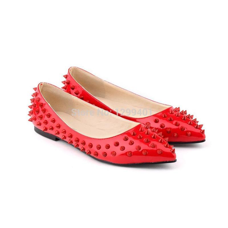 LOSLANDIFEN/женские роскошные сексуальные туфли-лодочки из искусственной кожи с острым носком на плоской подошве с заклепками