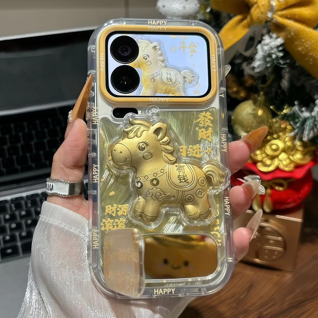 Чехол для мобильного телефона Золотая Лошадь Удачи Подходит для Apple 17 iphone16promax Huawei Mate 70 Honor