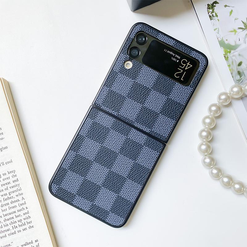 Подходит для чехла телефона Samsung Zflip3 Ретро Клетка Ностальгический Коричневый Простой Защита от падения Кожаный Нишевая Нейтральная Модель