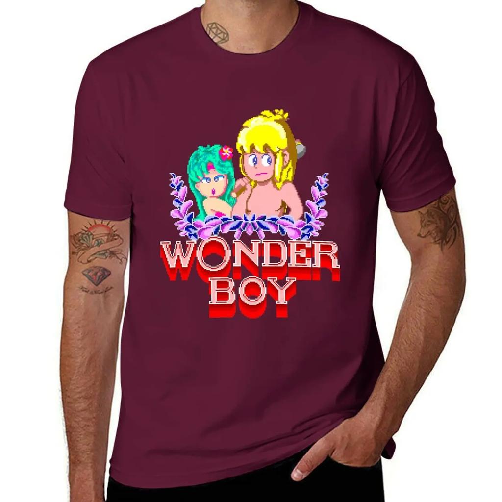 WONDER BOY ARCADE SCREEN Футболка тяжелый хлопок черная графика летние топы футболки мужские