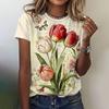 Tulip Print Women's T-Shirts Fashion Casual Women Plus Size Short Sleeve O-Neck Female Harajuku Clothing 2025 Summer