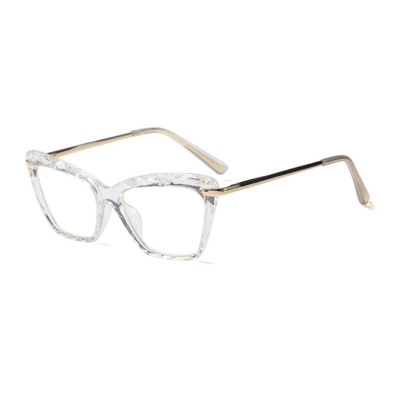 SHAUNA Spring Hinge Unique Faceted Eyeglasses Frame Women Transparent Cat Eye Glasses UV400