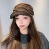 Cotton and linen pleated peaked cap women's autumn and winter warm face small equestrian hat versatile painter newsboy hat