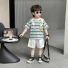 Boys' Summer Set, Western Style, Boys' and Girls' Striped Short sleeved T-shirt, 2026 New Style, Handsome and Casual Summer Dress for Children