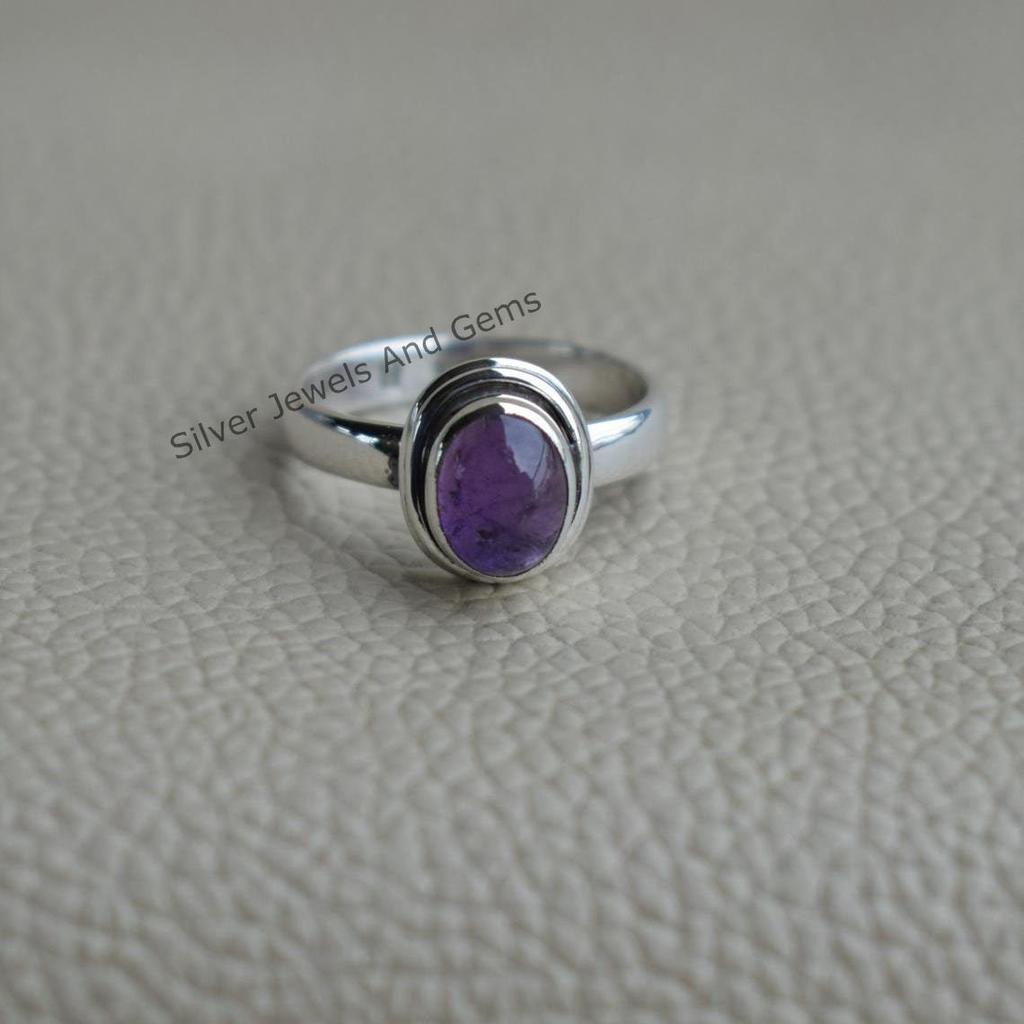 Oval Amethyst Ring, Handmade 925 Sterling Silver Ring, Natural Amethyst Designer Ring, February Birthstone Ring, Gift for Women