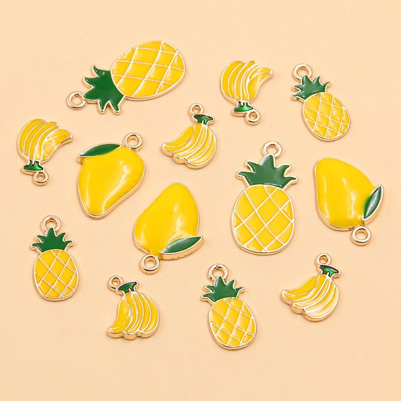 Fruit-Themed Alloy Drip Oil Pendants: Pineapple, Banana, Mango Charms for DIY Jewelry - Bracelets & Earrings, 4 Styles.