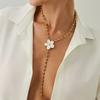 Gold Flower Necklace Metal Women Long Necklace Geometric Sweater Chain  Girls
