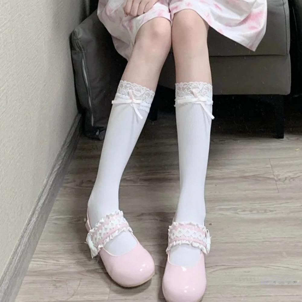 Lolita Pure Desire Summer JK Bow Velvet Balleting Socks Medium Tube Socks Lace Tele Socks