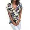 Женские рубашки с коротким рукавом и V-образным вырезом, с цветочным принтом, свободные повседневные футболки, летние топы