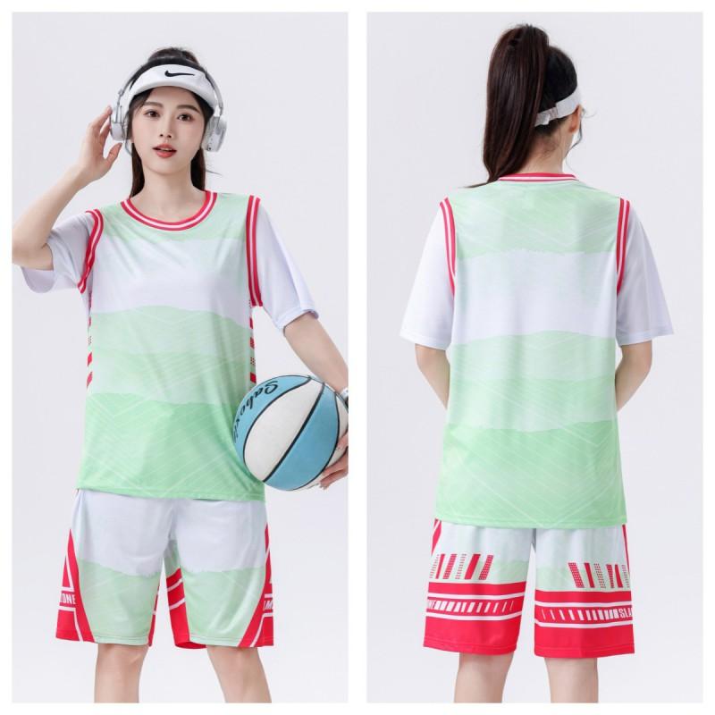 Womens Basketball Jersey Set Fake Two-Piece Short Sleeve Top Breathable Loose Fit Training Game Team Uniform