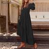 ZANZEA Autumn Spring Women Long Sleeve V Neck Loose Pleated Long Dress
