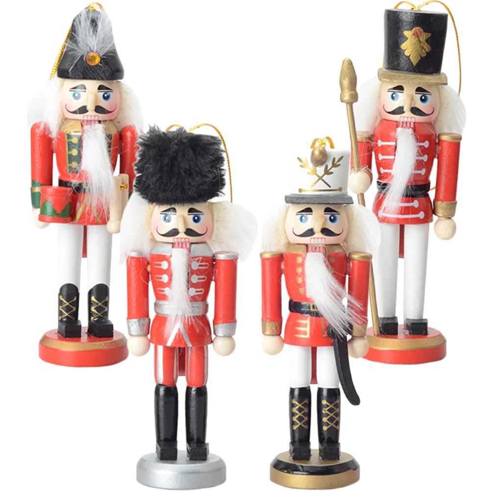 4 шт. Щелкунчик Куклы Рождественские украшения Подвеска Деревянные Рождественские Щелкунчики Настольные украшения Подвески Солдат из ореха Деревянный