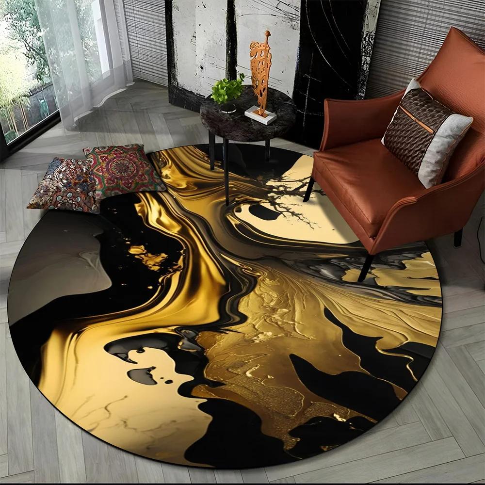 3D Luxurious Colour Marble Blue Green Gold Round Carpet Rug for Living Room Bedroom Child Chair Decor,Pet Area Rug Non-slip Mat