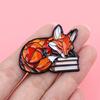 Sleeping Fox Enamel Pin for Kids Book Lover Fox Brooch Stained Glass Texture Animal Lapel Pin Bag Charm Bookish Jewelry