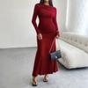Autumn and Winter Temperament Solid Color Hip Wrapping Dresses One Collar Women's Dresses