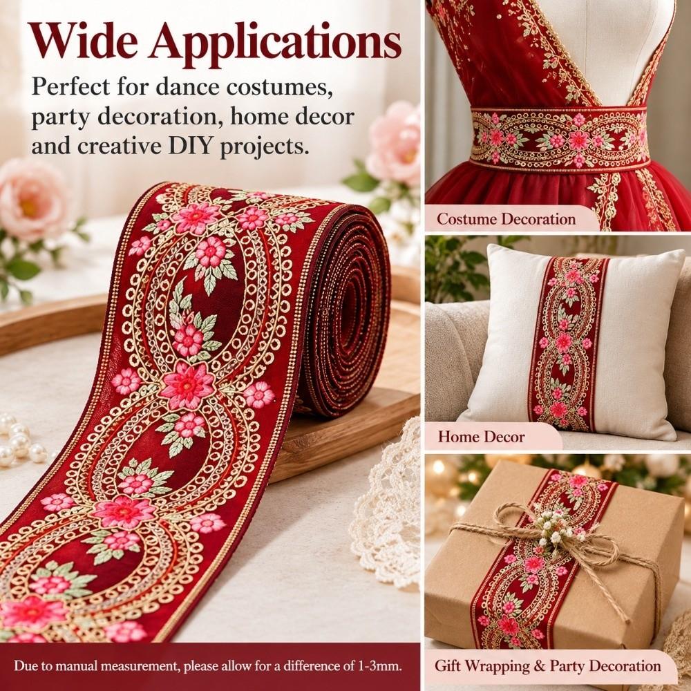 Gold Thread Sequins Fabric Webbing Ribbon 4.5cm Width Embroidery Lace Fabric For Dress Decoration