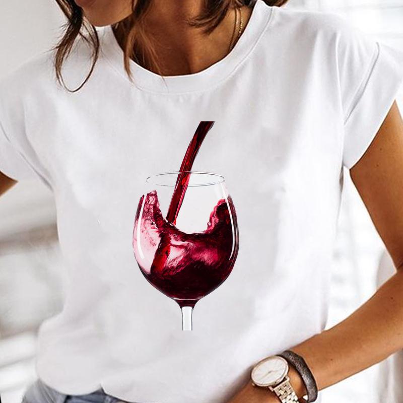 Модные футболки, женские футболки с надписью «вино», забавная трендовая женская одежда с коротким рукавом, одежда с героями мультфильмов, обычные топы с принтом, футболка с графическим принтом