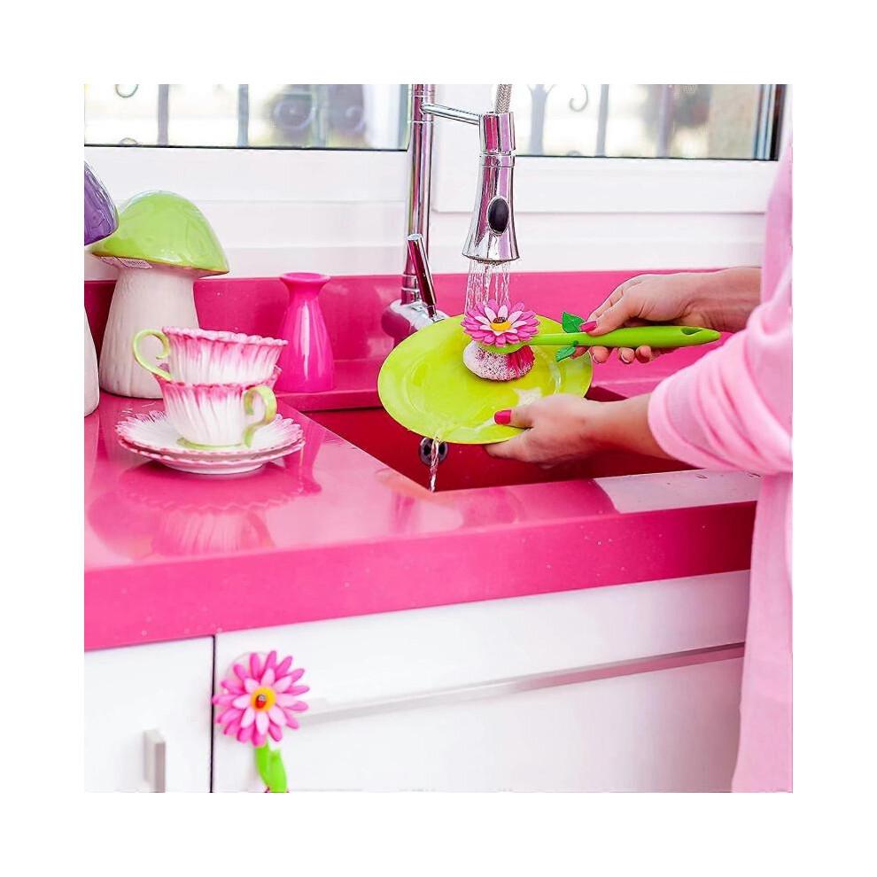 Pink Dish Brush with Vase, 10-Inches, Pink