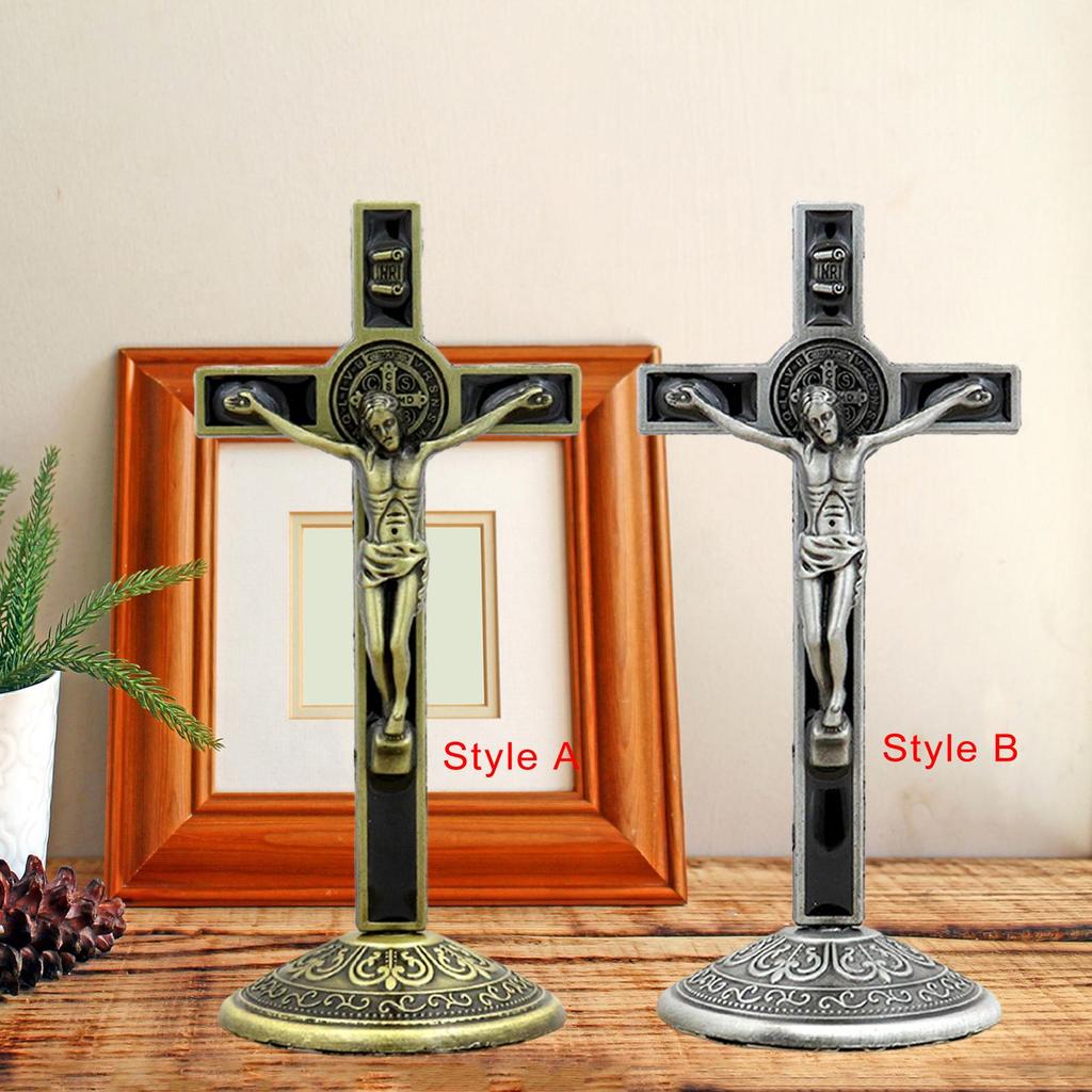 Crucifix and Stand Figurine Jesus Statue Catholic Table Cross Christ On Cross Cross Altar for Tabletop Decor Religious Gifts