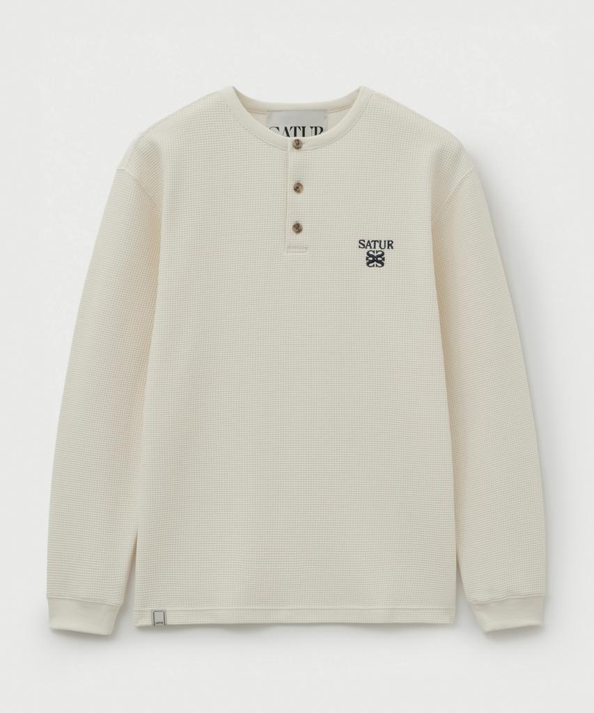 Футболка-henley Seteo с вафельной текстурой, кремовая