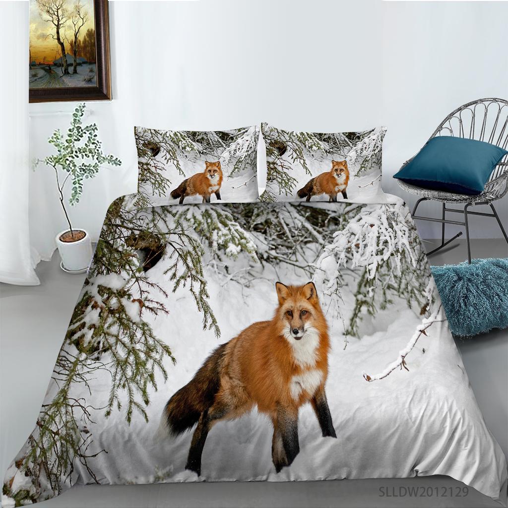 3D Fox Pattern Home Bedding Set Bedroom Quilt Cover Pillow Case Extra Large Full Size Bedding Set Home Decoration Gift