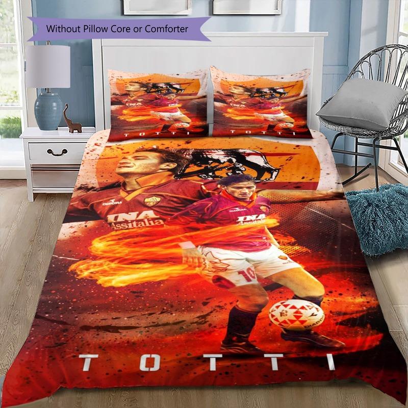AS Roma Football Club Logo 3Pcs Bedding Set, Duvet Cover with 2 Pillowcases, Soccer Bed Linens, No Comforter No Pillow Core