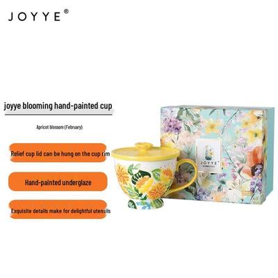 Керамическая кружка JOYYE с ручной росписью, с цветами, с крышкой и чехлом