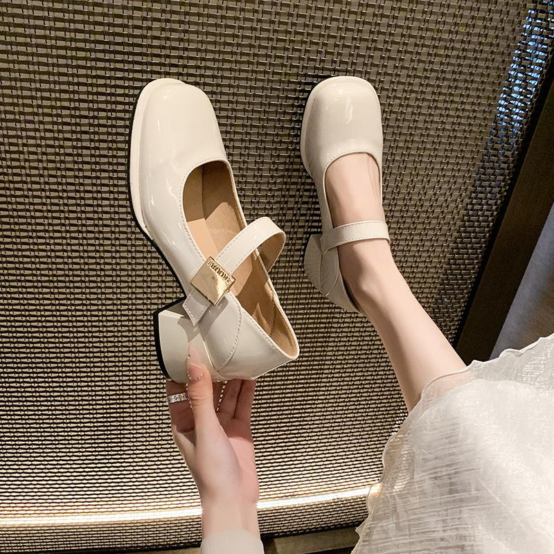 Туфли на толстом каблуке, женские с юбкой, туфли на среднем каблуке, туфли Мэри Джейн с неглубоким носком, женские весенние туфли из кожи, женская модная обувь