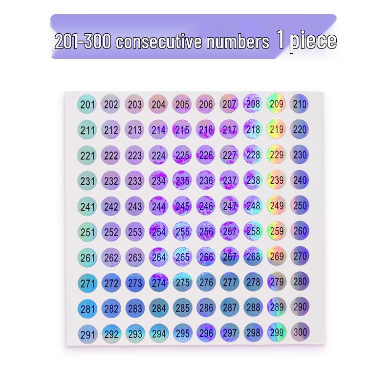 Waterproof Laser-Printed Round Nail Polish Stickers, Consecutive Numbers 1-500