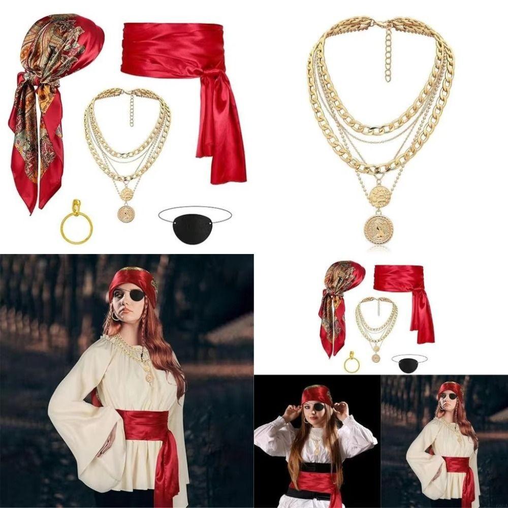 with Necklace Pirate Costume Accessories Eye Mask Halloween Pirate Cosplay Carnival Party