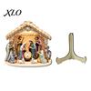 Teak Wood Jesus Birth Figurines Nativity Scene Wooden Tabletop Sign, Christmas Manger Holy Family Figurine Decor, Religious Theme Decor Xmas