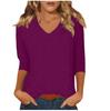 Women's Daily Versatile Casual V-Neck Solid Color Seven-Sleeve T-Shirt Top