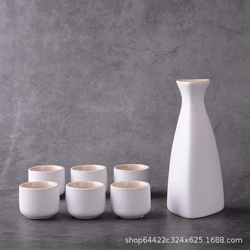 7Pcs Vintage Ceramic Sake Pot Cups Set Japanese Style Hip Flasks Home Kitchen Office Flagon Liquor Cup Drinkware Creative Gifts