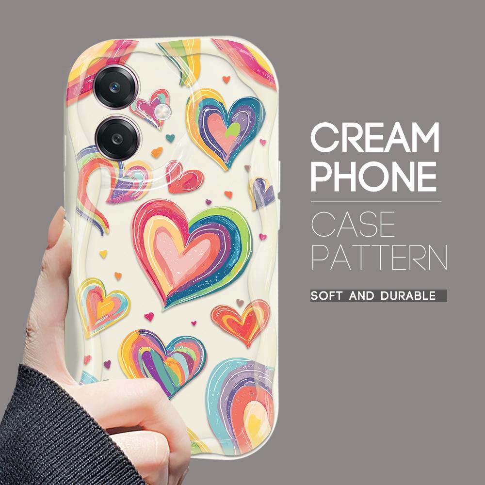 Для OPPO A38 A18 A60 A58 A57s A96 Reno12 13 Realme C31 C30 Vivo V30 Y27s Y28 Y36 Y76 красочный Love Heart Soft Wave Ege ударопрочный чехол