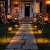 Solar Halloween Garden Lights White Ghost Pumpkin Moon Stake Light, Waterproof LED Autumn Festival Pathway Ornaments Yard Decoration,