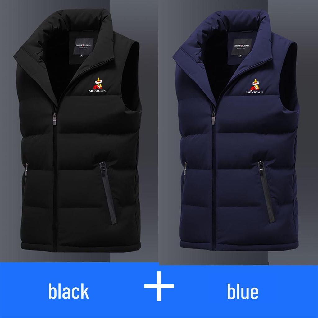 Мужской осенне-зимний пуховый жилет со стойкой – без рукавов, плотный и теплый