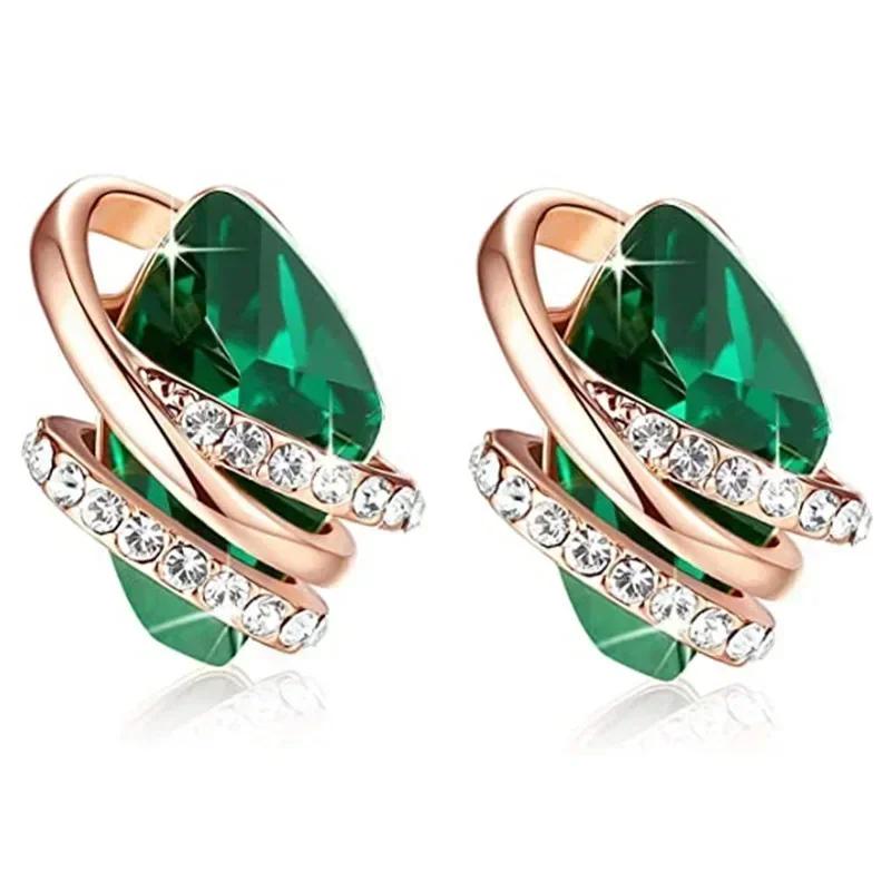 Fashionable Banquet Elegant Emerald Cubic Zirconia Earrings, High-end Inlaid Wedding Style Swaying Zircon Accessories