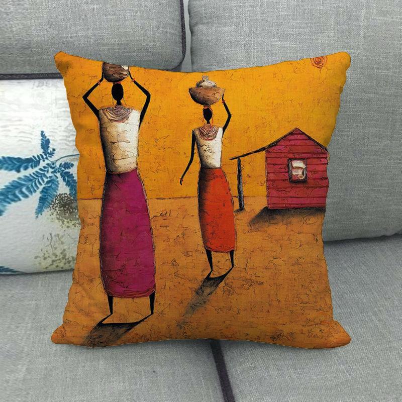African Oil Painting Featuring Ethnic Digital Printing Short Plush Pillow Covers For Car Sofa Office Cushion Cover Home Goods