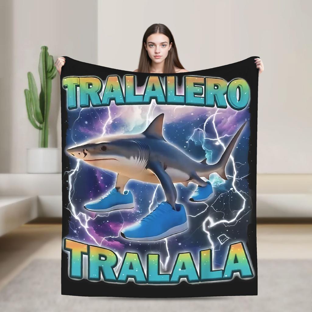 Bombardiro Crocodilo Tralalero Tralala Blankets Italian Brainrot Flannel Soft Throw Blanket for Home Restaurant Textile Decor