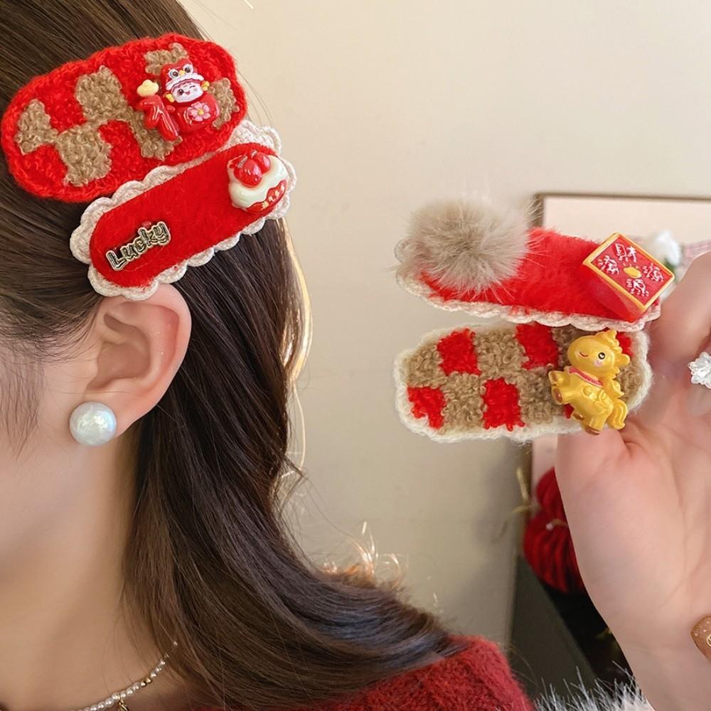 Hair Clip Chinese Yuanbao Horse Hairpin Embroidery New Year Red Hairpin Decorations