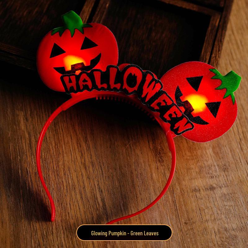 Luminous Halloween Pumpkin Devil Horn Headband for Concerts and Parties